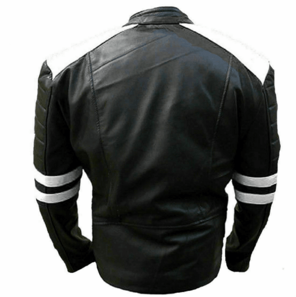Noora Men's Lambskin Leather Black And White Combination Quilted Biker Jacket With Branded YKK Zipper | Black Leather Jacket SU052 - Noora International