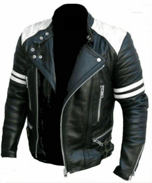 Noora Men's Lambskin Leather Black And White Combination Quilted Biker Jacket With Branded YKK Zipper | Black Leather Jacket SU052 - Noora International