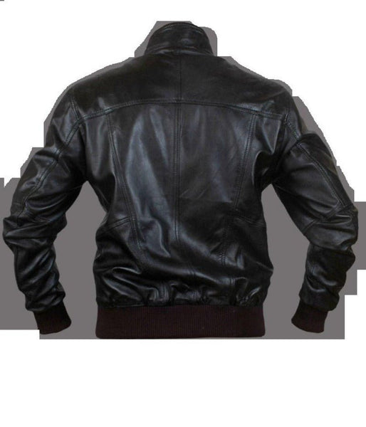 Noora Men's Lambskin Leather Black Bomber Jacket With Zipper & Pocket | Black Western style leather Jacket SU037 - Noora International