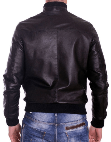NOORA Men's Lambskin Leather Black Bomber Jacket With Zipper,Cafe Racer Riding ,Slim Fit | Stand Up Collar | rt125 - Noora International
