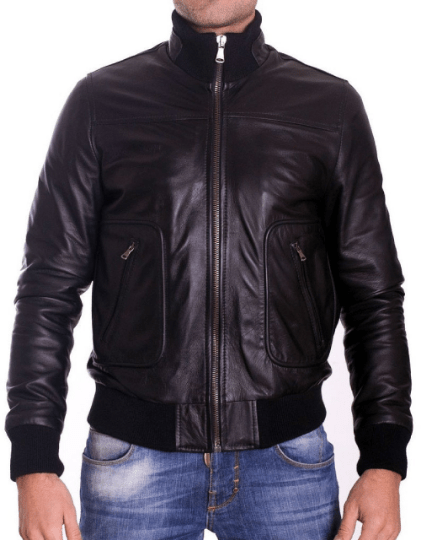 NOORA Men's Lambskin Leather Black Bomber Jacket With Zipper,Cafe Racer Riding ,Slim Fit | Stand Up Collar | rt125 - Noora International