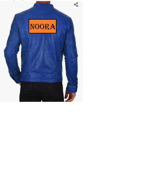 Noora mens lambskin leather Blue Stylish jacket with Zipper & Snap SK121 - Noora International