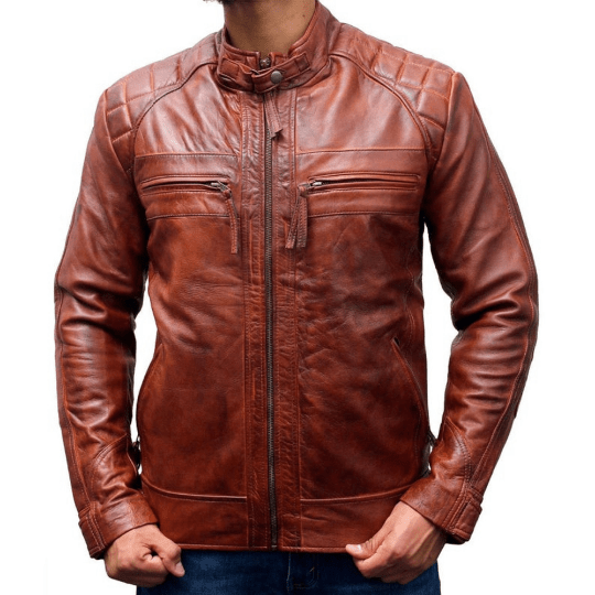 NOORA Men's Lambskin Leather Classic Diamond Brown Leather Jacket , Mens Quilted Jacket With Zipper & Pocket | rt345 - Noora International