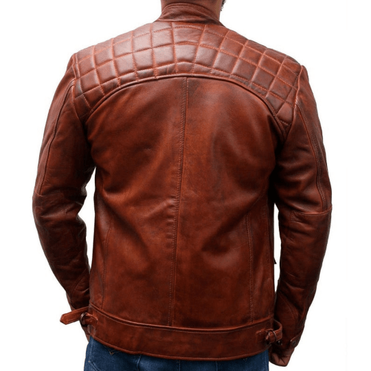 NOORA Men's Lambskin Leather Classic Diamond Brown Leather Jacket , Mens Quilted Jacket With Zipper & Pocket | rt345 - Noora International