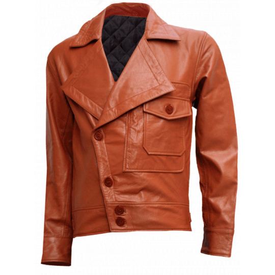 NOORA Mens Lambskin Leather Dark Orange Biker jacket With Button & Pocket | Turn-down Collar | ST027 - Noora International