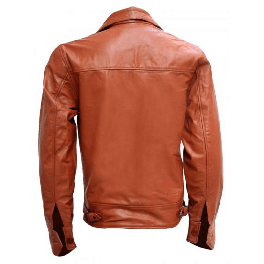 NOORA Mens Lambskin Leather Dark Orange Biker jacket With Button & Pocket | Turn-down Collar | ST027 - Noora International