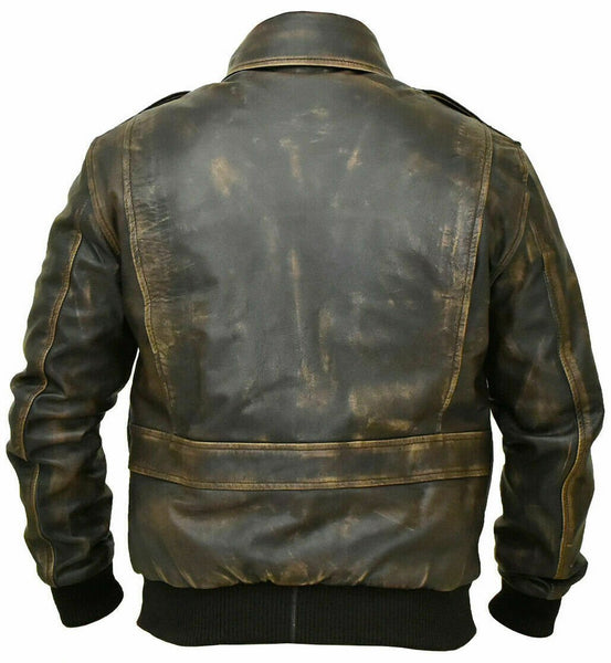 NOORA Mens Lambskin Leather Distressed Brown Leather Aviator Flight Jacket Zipper & Pocket | Bomber Jacket | Vintage Jacket | ST0176 - Noora International