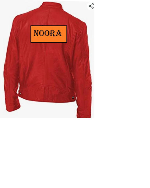 Noora Mens lambskin leather Red Stylish jacket with Zipper & Snap & Stand Collare Jacket SK122 - Noora International