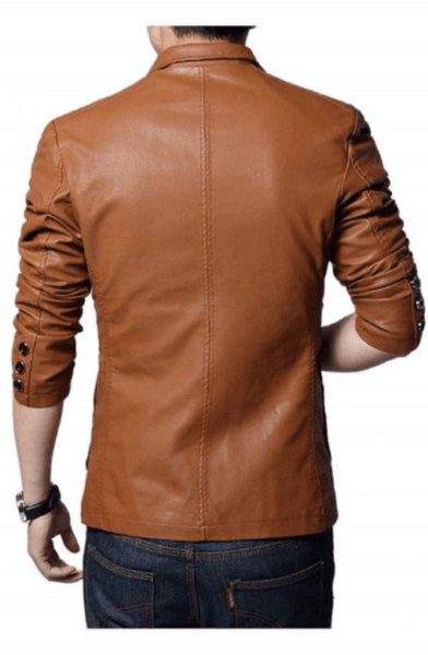 Noora Men's Lambskin Leather Tan Brown Formal Meeting Wear Blazer With Two Button Designer Office Wear Formal Blazer SU0913 - Noora International
