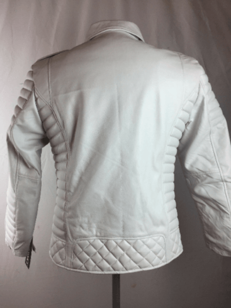 Noora Men's Lambskin Leather White Quilted Biker Jacket With Zipper Pocket White Rider Leather Jacket SU0412 - Noora International