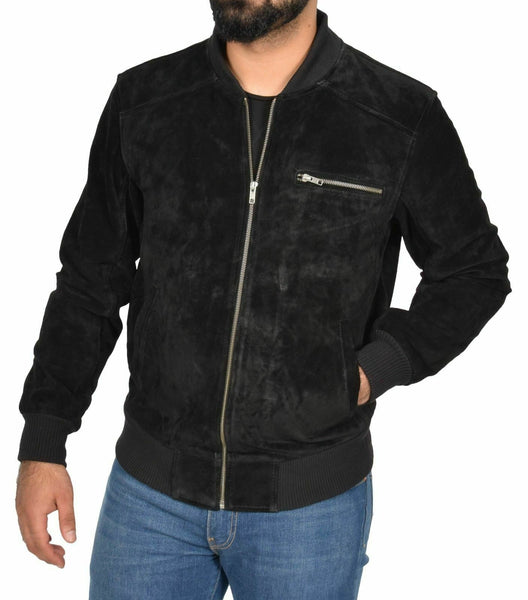 NOORA Mens Lambskin New Black Suede Biker Jacket With Zipper & Pocket | Casual Wear Jacket | ST0124 - Noora International