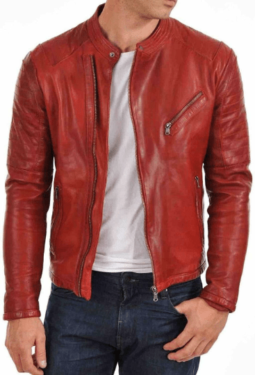 Noora Men's Lambskin Red Leather Biker Jacket With Branded YKK Zipper| Han Solo Red Biker Leather Jacket SU67 - Noora International