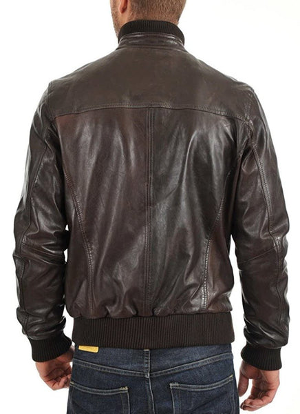Noora Mens Lambskin Shiny Black Leather Jacket, Stylish Biker Leather Jacket, Bomber Jacket With Ribbed Cuff YK085 - Noora International