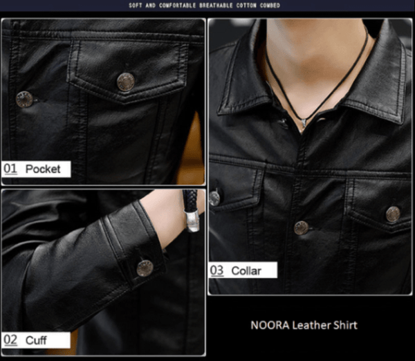 NOORA Mens Lambskin Shiny Black Leather Shirt Style Jacket | Casual Party Shirt YK078 - Noora International