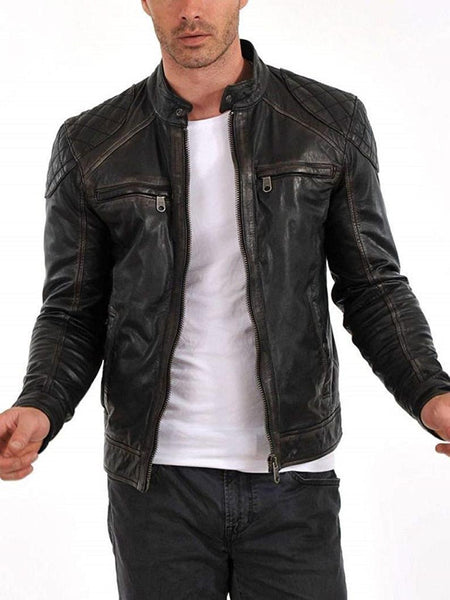 Noora Men’s leather jacket black leather biker jacket, premium quality Customized Handcrafted Biker Racer Retro style SJ301 - Noora International