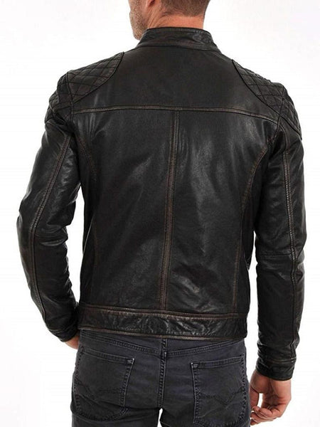 Noora Men’s leather jacket black leather biker jacket, premium quality Customized Handcrafted Biker Racer Retro style SJ301 - Noora International