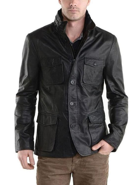 NOORA Men's Leather Jacket Distressed Black Genuine Lambskin Leather Coat Bomber Handmade Leather Ja - Noora International