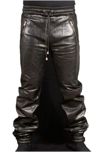 Noora Men's New Genuine Soft Lambskin Leather Trouser Draw Pants For Men For Jogging Pant nappa leather pant SP85 - Noora International