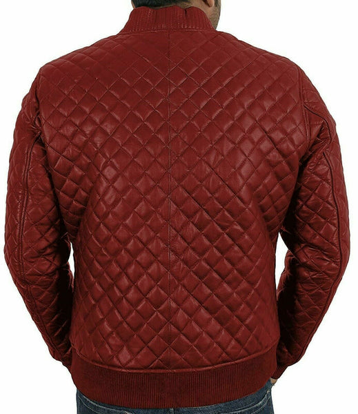 Noora Men's Quilted Bomber Casual Stylish Biker Original Lambskin Leather Jacket - Noora International