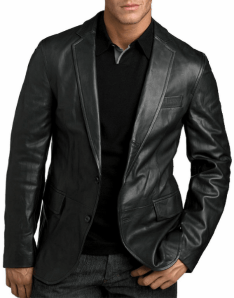 NOORA Men's Real Black Lambskin Leather Blazer Formal Meeting Wear Blazer With Two Button & Pocket SU0123 - Noora International
