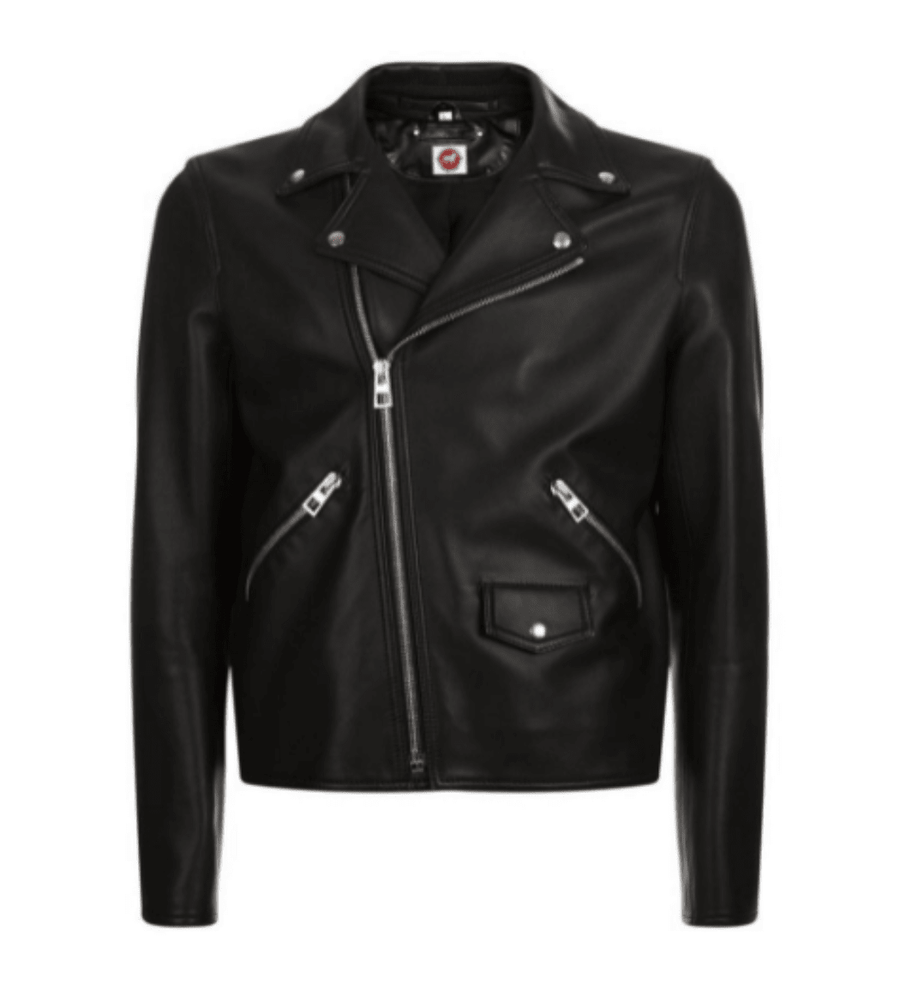 Men's Real Lambskin Black Leather Motorcycle Jacket With Zipper & Zipped Pocket, Snap On Collar