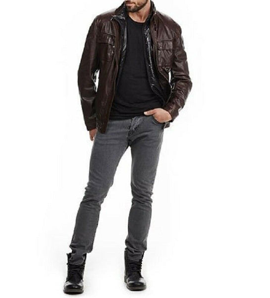NOORA Mens Real Lambskin Leather Biker Jacket With Zipper & Pocket BS-50 - Noora International