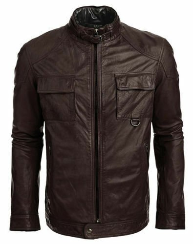 NOORA Mens Real Lambskin Leather Biker Jacket With Zipper & Pocket BS-50 - Noora International
