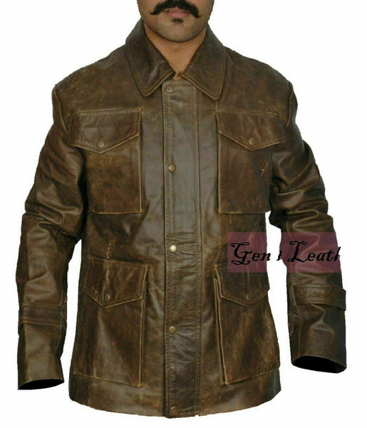 Noora Men's Super natural Dean Winchester Distressed Antique Brown Lambskin Leather Jacket Halloween Cost - Noora International