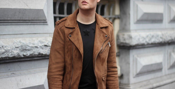 NOORA Mens Tan Brown Suede Leather Jacket With Zipper | Designer Biker Stylish Outwear Jacket YK0244 - Noora International