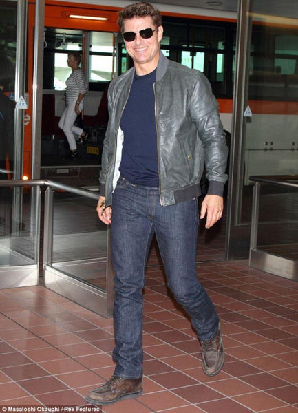 Noora Mens Tom Cruise Gray Bomber Jacket Designer Lambskin Leather SU012 - Noora International