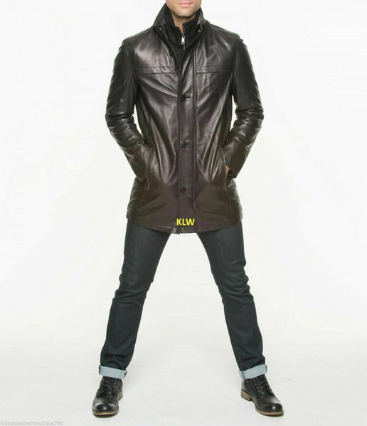 NOORA Mens Winter Trench Coat Neck Solid Long Leather Casual Long Jacket WA420 - Noora International