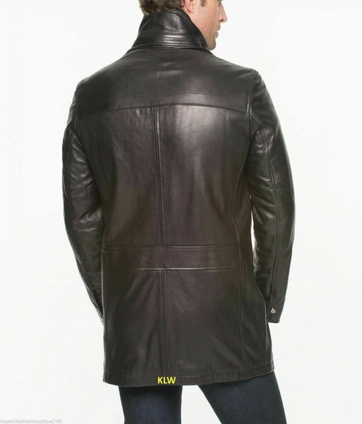 NOORA Mens Winter Trench Coat Neck Solid Long Leather Casual Long Jacket WA420 - Noora International