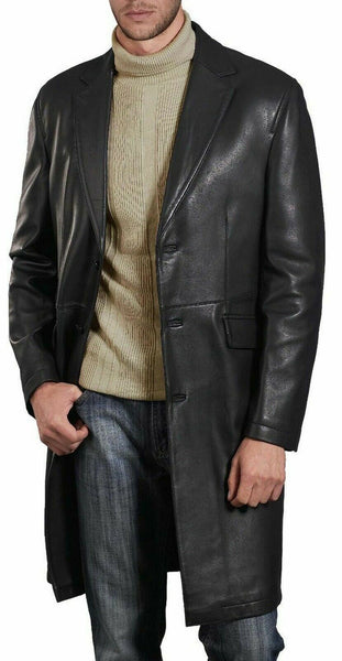 NOORA NEW 100% LAMBSKIN Leather Trench Coat Men Long Coat All Size Custom Made S - Noora International
