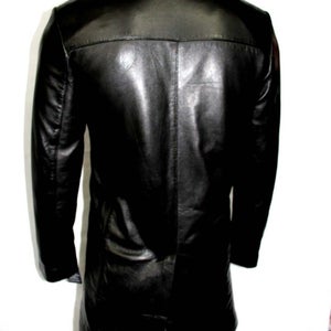 NOORA NEW 1970's Classic Men's Casual Overcoat Knee Length Style with buttons Black Real Leather Tre - Noora International