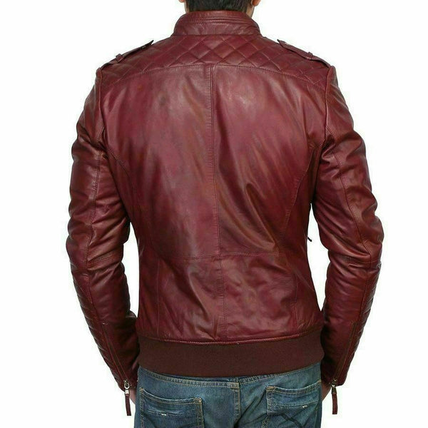 Noora New Burgundy MENS Inspired Motorbike Bomber Real Leather Jacket SP7 - Noora International