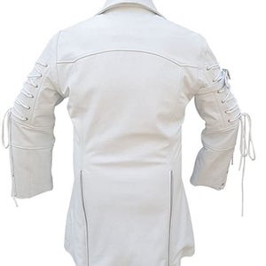 NOORA NEW Classic Men's Casual Overcoat Style with buttons And Zip White Real Leather Trench Coat Gift for him SB125 - Noora International