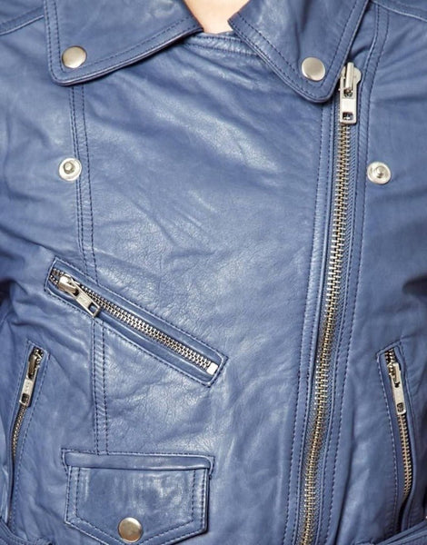 Noora New Designer Women Lambskin Blue Leather Jacket for Women's Biker Motorcycle Modern Jacket YK09 - Noora International