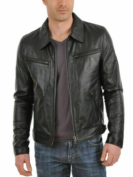 NOORA New Fashion Style Black Men's Leather Slim fit Biker Jacket SP535 - Noora International