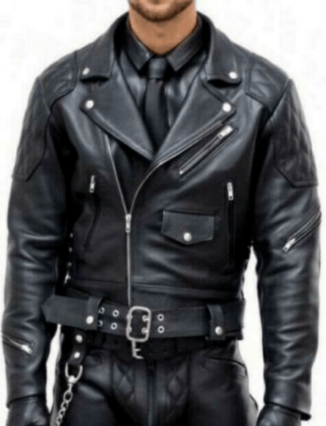 NOORA New Genuine Lambskin Leather Designer Black Men's Motor Bike Jacket With Quilted Panel , Zipped Pocket Jacket , Black Quilted Leather Jacket , Zipper Jacket , Zip On Sleeves Jacket | Snap On Collar | Black Colour Jacket | Belted Jacket | ST10 - Noora International