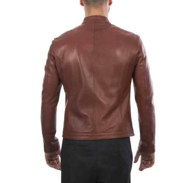 Noora New Genuine Men Lambskin Leather Brown Jacket Motorcycle Modern Biker QD52 - Noora International