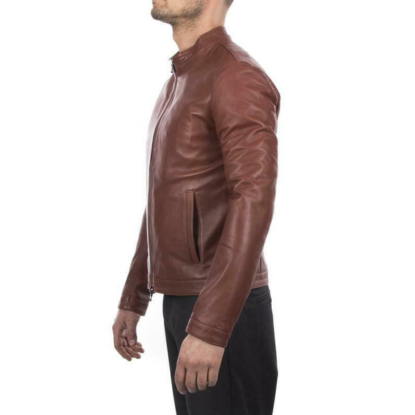 Noora New Genuine Men Lambskin Leather Brown Jacket Motorcycle Modern Biker QD52 - Noora International