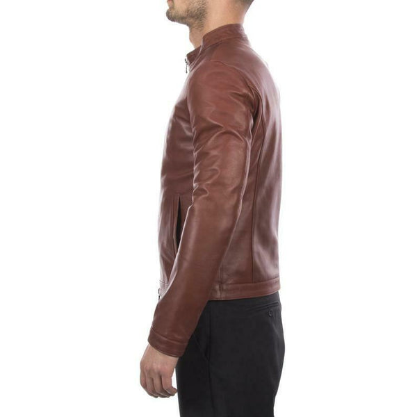 Noora New Genuine Men Lambskin Leather Brown Jacket Motorcycle Modern Biker QD52 - Noora International