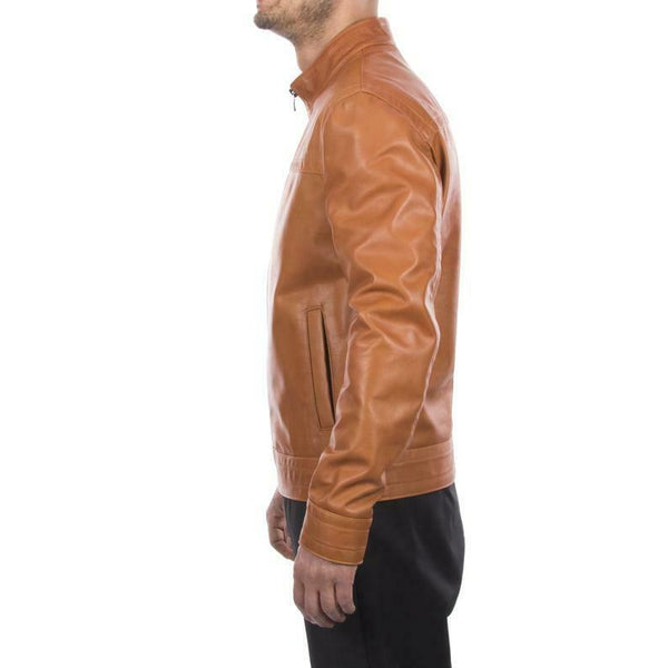 Noora New Genuine Men Lambskin Leather Tan Jacket Motorcycle Modern Biker QD54 - Noora International