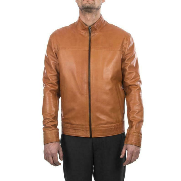 Noora New Genuine Men Lambskin Leather Tan Jacket Motorcycle Modern Biker QD54 - Noora International