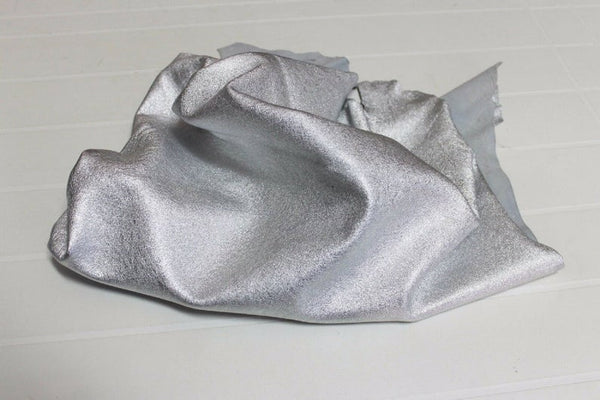NOORA New Goatskin Goat Leather skin hide Metallic SILVER CRACKED ,leather scraps,luxury leather,silver leather,genuine leather-SJ194 - Noora International
