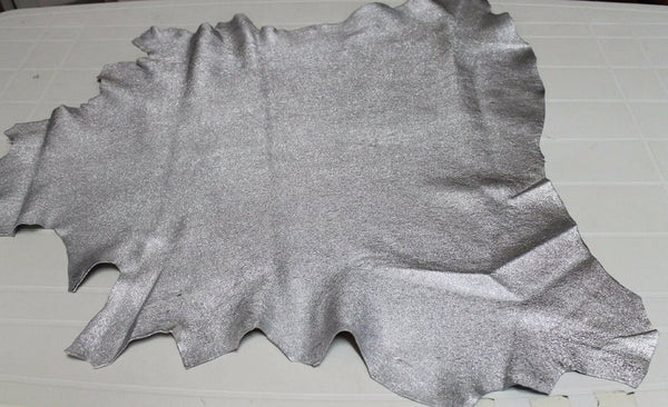 NOORA New Goatskin Goat Leather skin hide Metallic SILVER CRACKED ,leather scraps,luxury leather,silver leather,genuine leather-SJ194 - Noora International