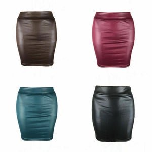 NOORA New Handmade Women's Ladies Burgundy Leather Look Elasticated Waist Mini Lambskin Leather Skirt WA96 - Noora International