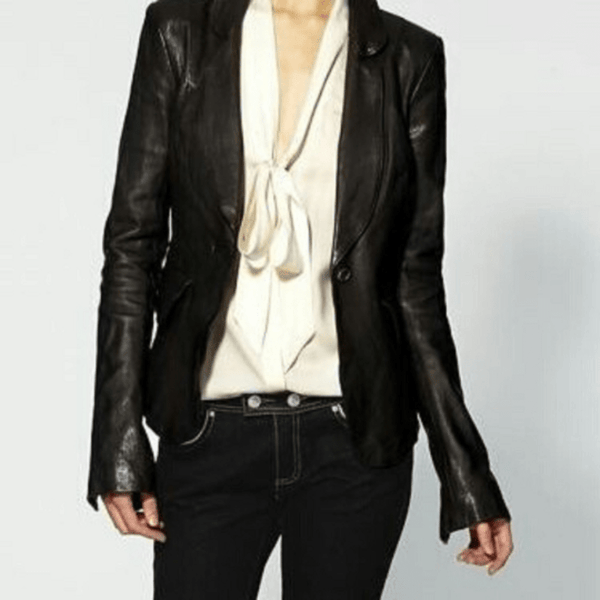 Noora New Ladies & Girls Lambskin Leather BLAZER Jacket For MEETINGS BLACK Lambskin Leather Jacket YK045 - Noora International