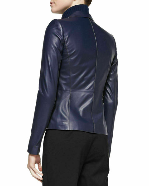 NOORA New Ladies Womens Lambskin Leather Blazer Jacket Stylish Button Coat QD222 - Noora International