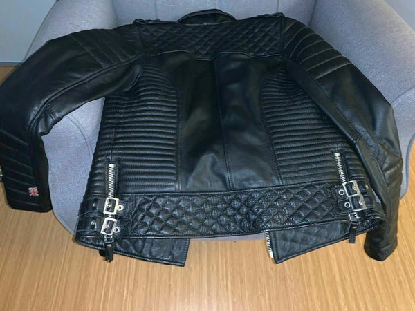 NOORA New Lambskin Black Leather Biker Jacket, Kay Michaels UNISEX Style Leather JACKET, Designer Biker Jacket YK089 - Noora International